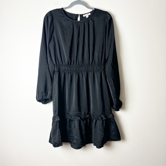 KNOX ROSE • Women’s Black Satin Feel Short Long Sleeve Dress Size Small - Picture 1 of 5
